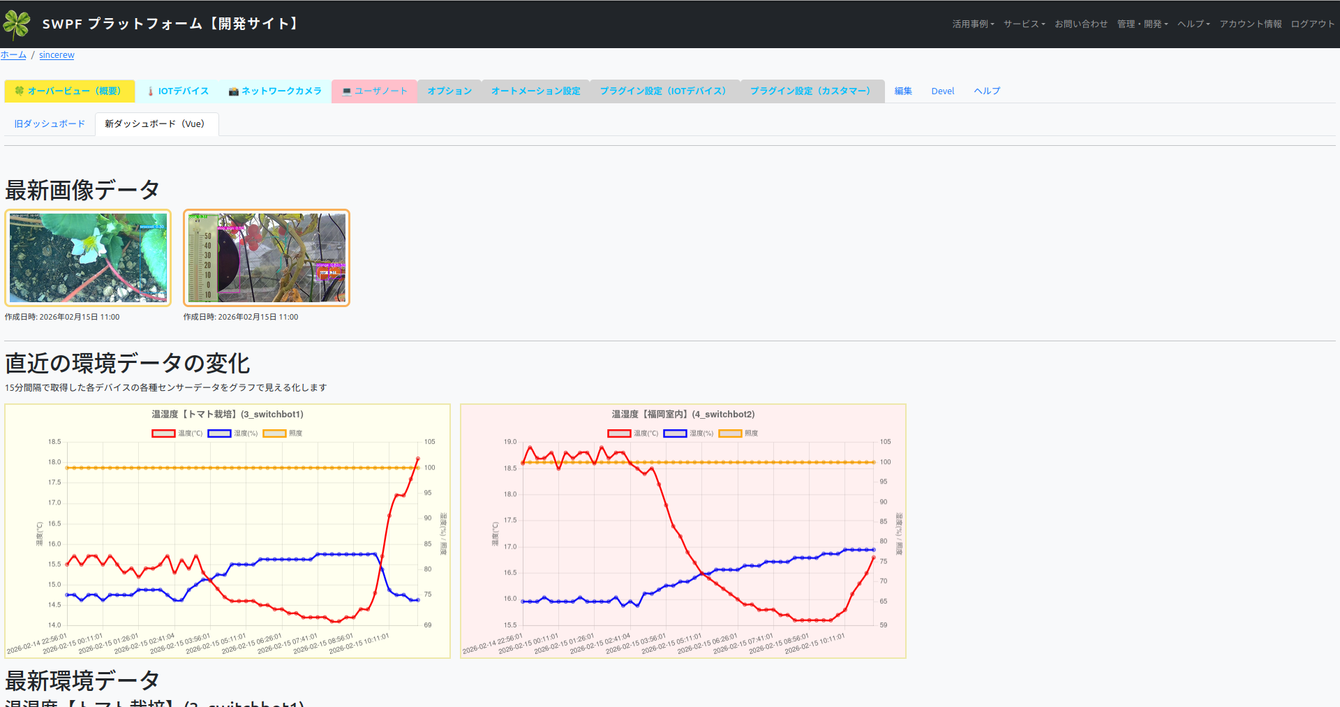 ダッシュボード例：最新画像・直近グラフ・診断の入口